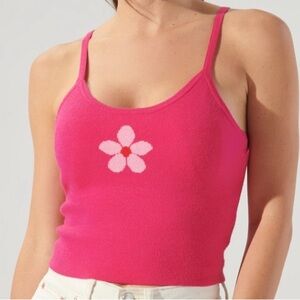 SUGARLIPS Daisy Mae Hot Pink Cropped Y2K Flower Sweater Cami Size Women’s Small